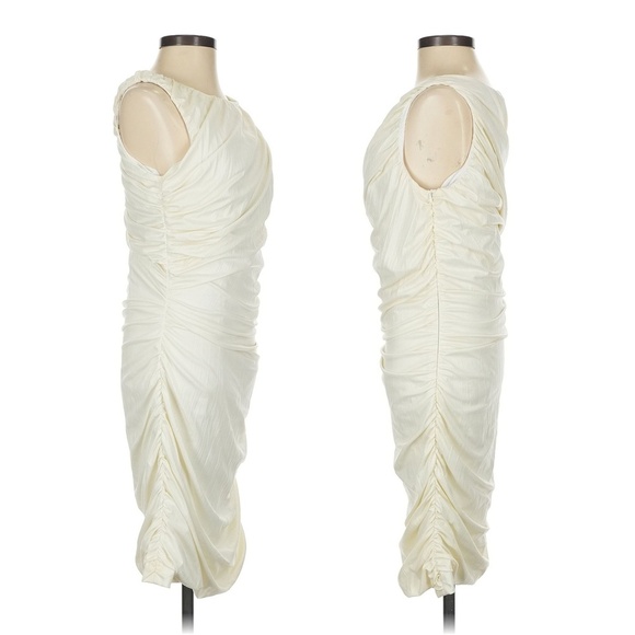 BOSTON PROPER | Ruched Sleeveless Cocktail Dress in Cream Ivory | Size 8 - Picture 2 of 10